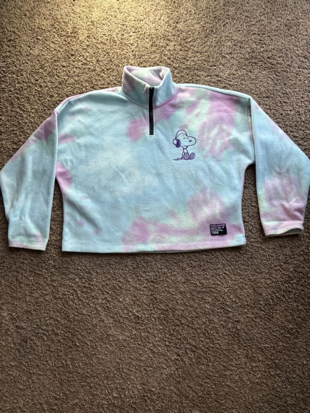 Peanuts Pastel Tie-Dye Quarter Zip Fleece - Blue & Pink